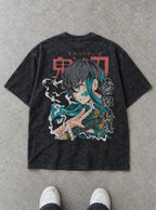 Emerald Strike – Black T-Shirt – flat-lay | Demon Slayer