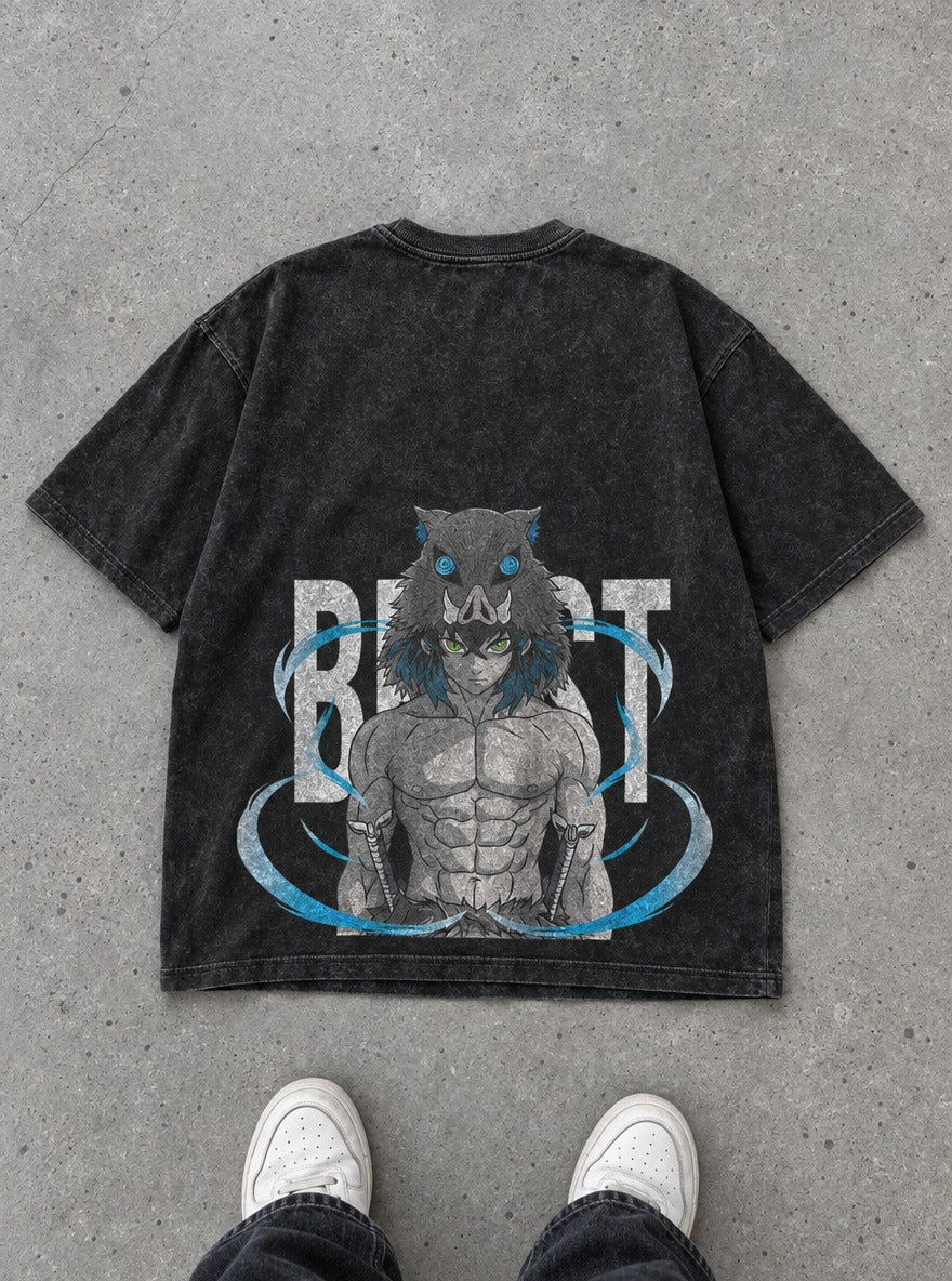 Feral Mask – Black T-Shirt – flat-lay | Demon Slayer