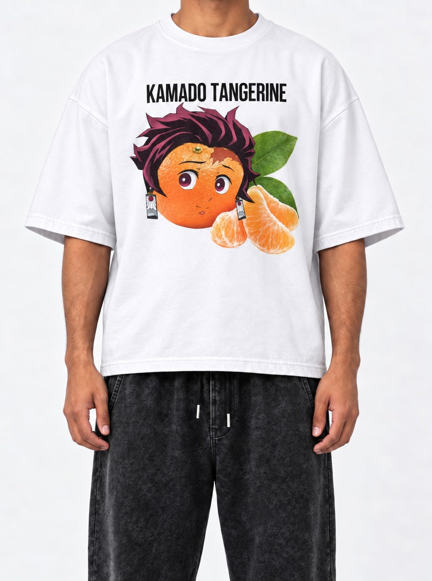 Kamado Tangerine – White Tee – model shot | Demon Slayer
