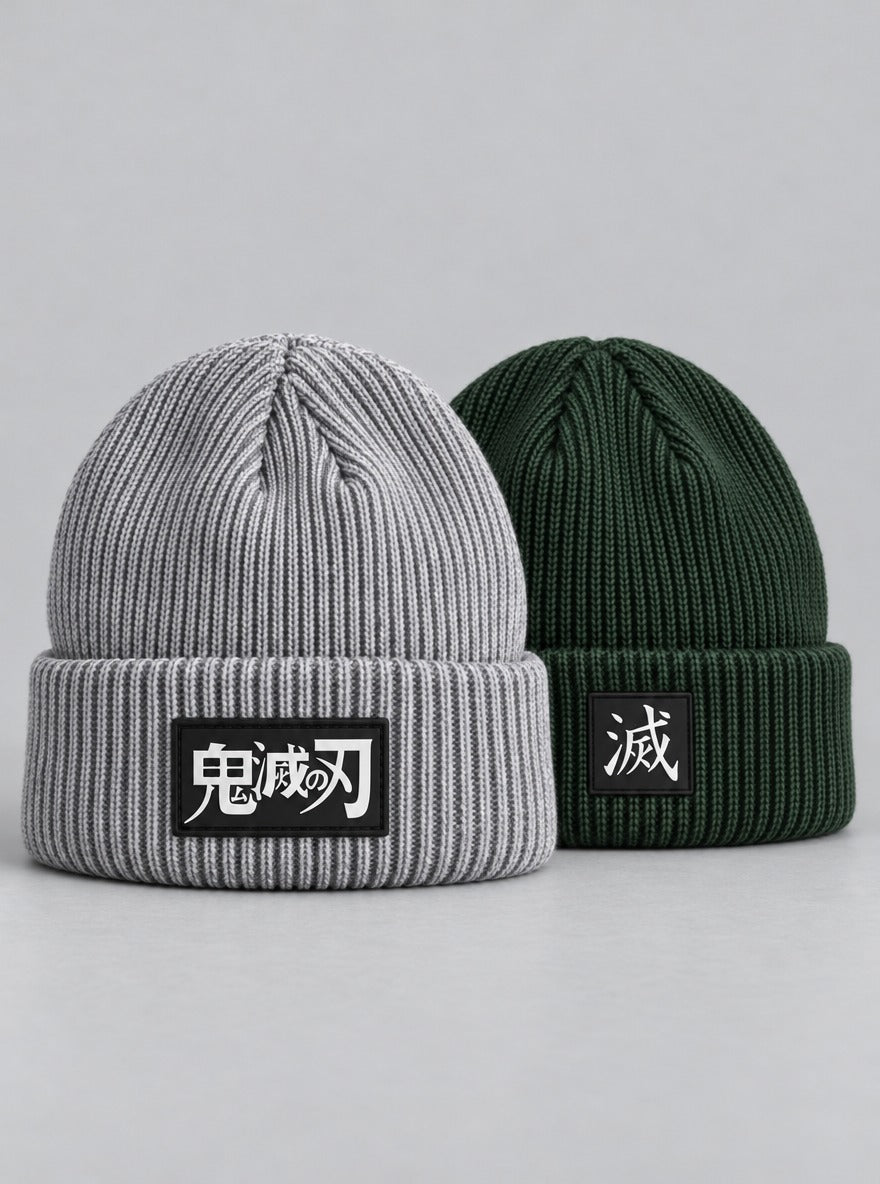Slayer Crest Beanie 4-Pack – grey and green | Demon Slayer