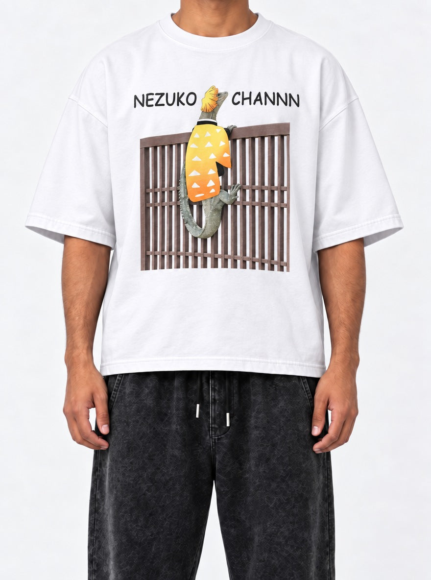 Nezuko Channn – White Tee – model shot | Demon Slayer