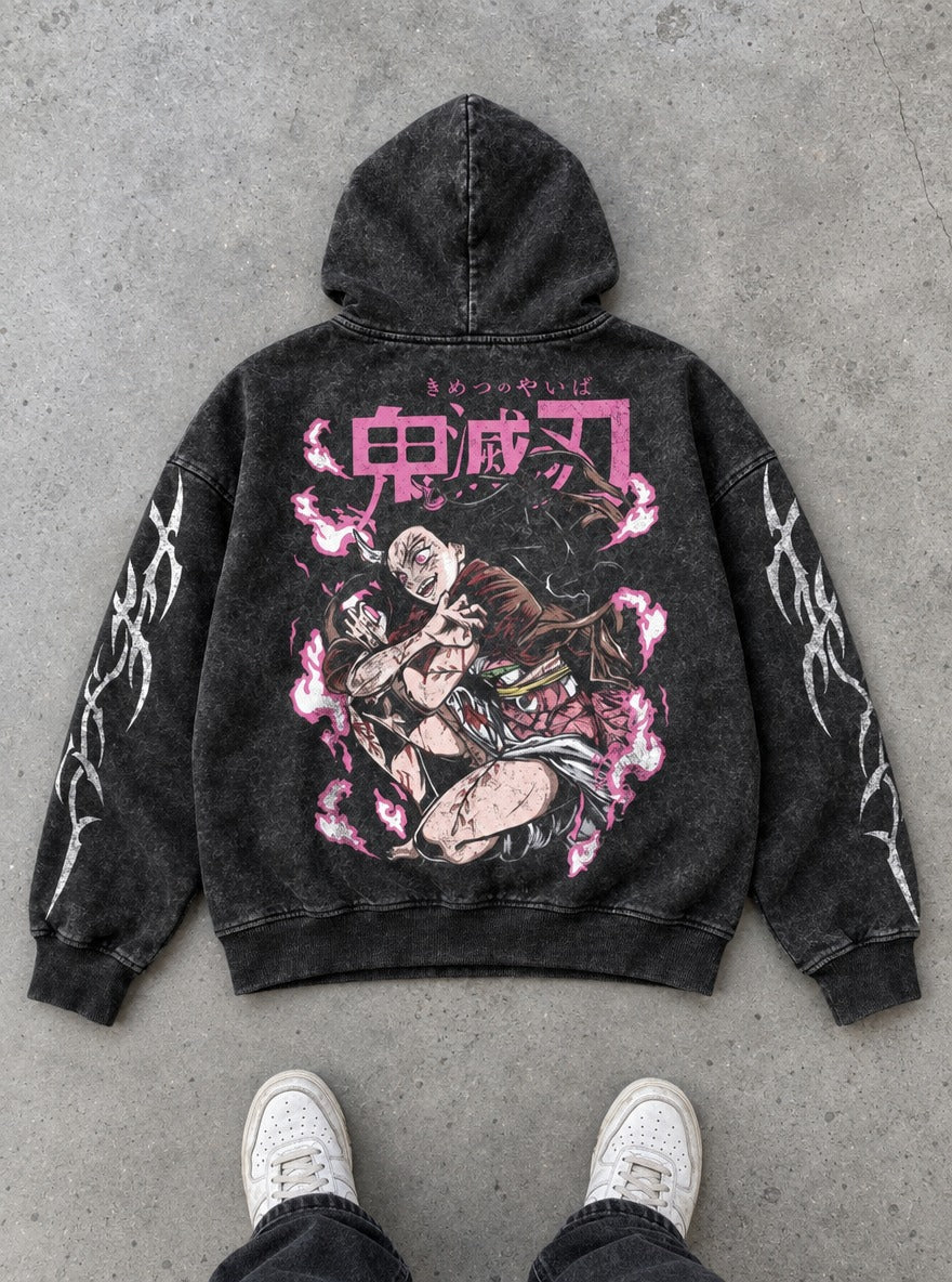 Nezuko Rage – Hoodie – flat-lay | Demon Slayer