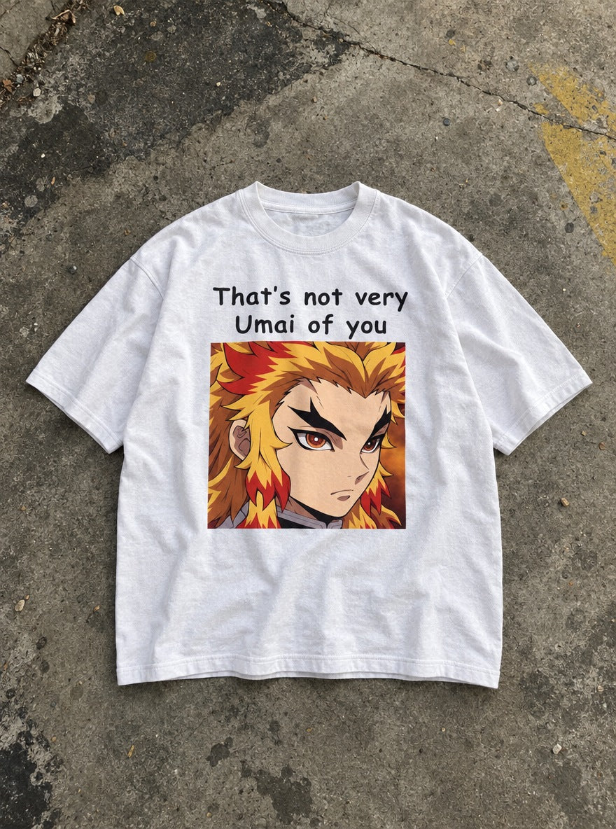 Not Very Umai – White Tee – flat-lay | Demon Slayer