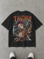 Scarred Flame – Black T-Shirt – flat-lay | Demon Slayer