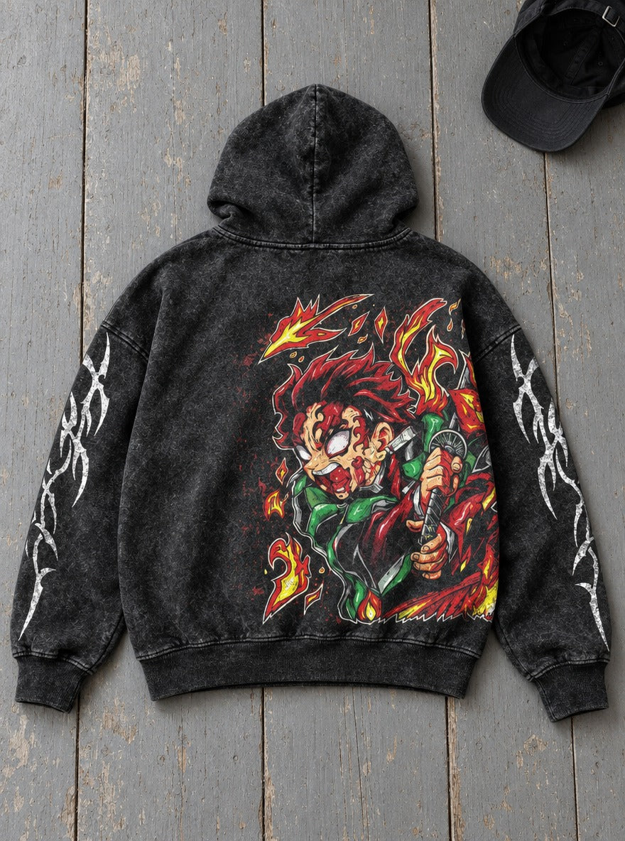 Tanjiro Inferno – Hoodie – flat-lay | Demon Slayer