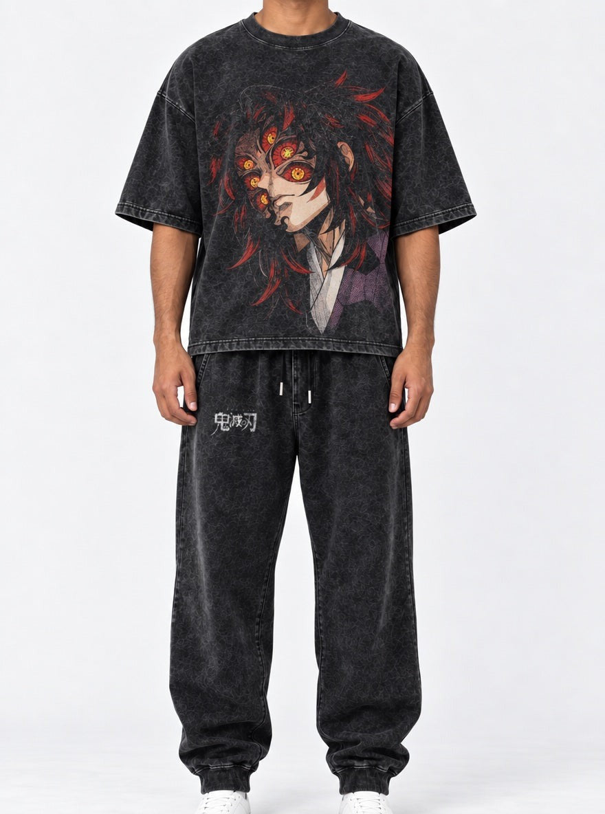 Black Tee & Joggers Combo – Kokushibo Gaze – model shot | Demon Slayer