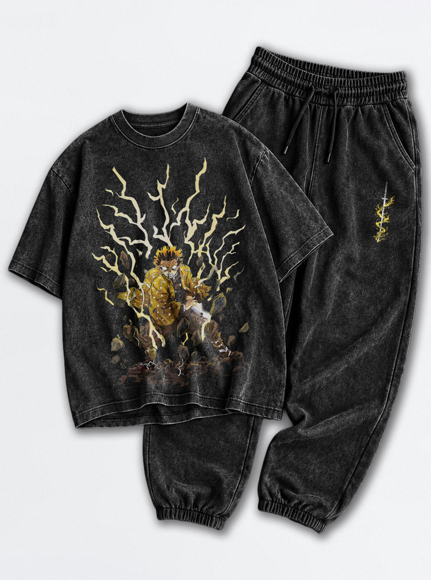 Black Tee & Joggers Combo – Zenitsu Thunder – mockup | Demon Slayer