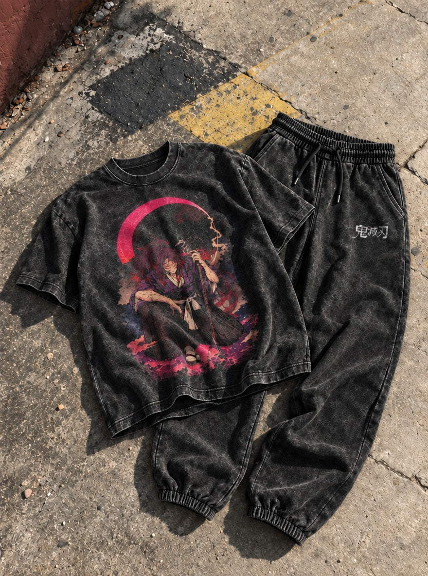 Black Tee & Joggers Combo – Moonlit Blade – flat-lay | Demon Slayer