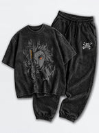 Black Tee & Joggers Combo – Rengoku Ember – mockup | Demon Slayer