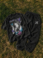 Black Tee & Joggers Combo – Shinobu Butterfly – flat-lay | Demon Slayer