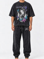 Black Tee & Joggers Combo – Shinobu Butterfly – model shot | Demon Slayer