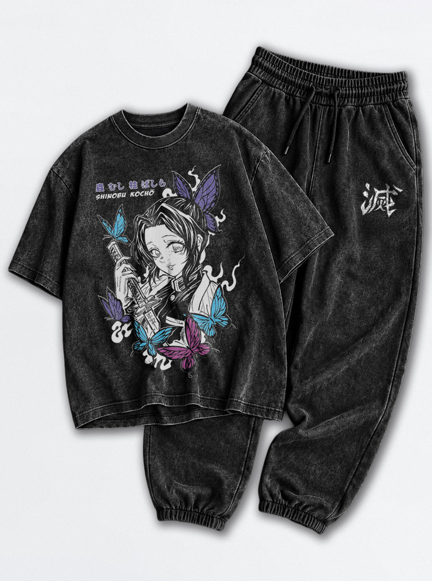 Black Tee & Joggers Combo – Shinobu Butterfly – mockup | Demon Slayer