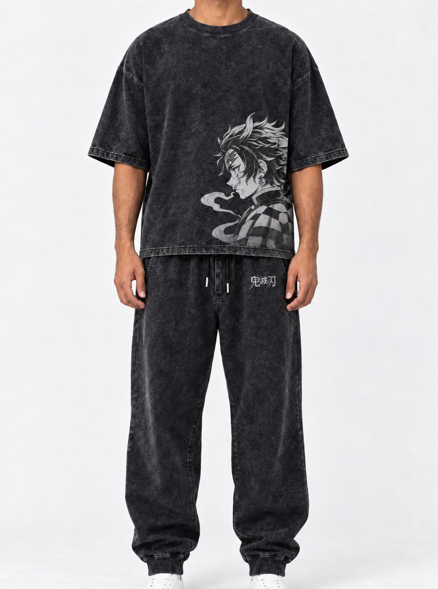 Black Tee & Joggers Combo – Tanjiro Resolve – model shot | Demon Slayer