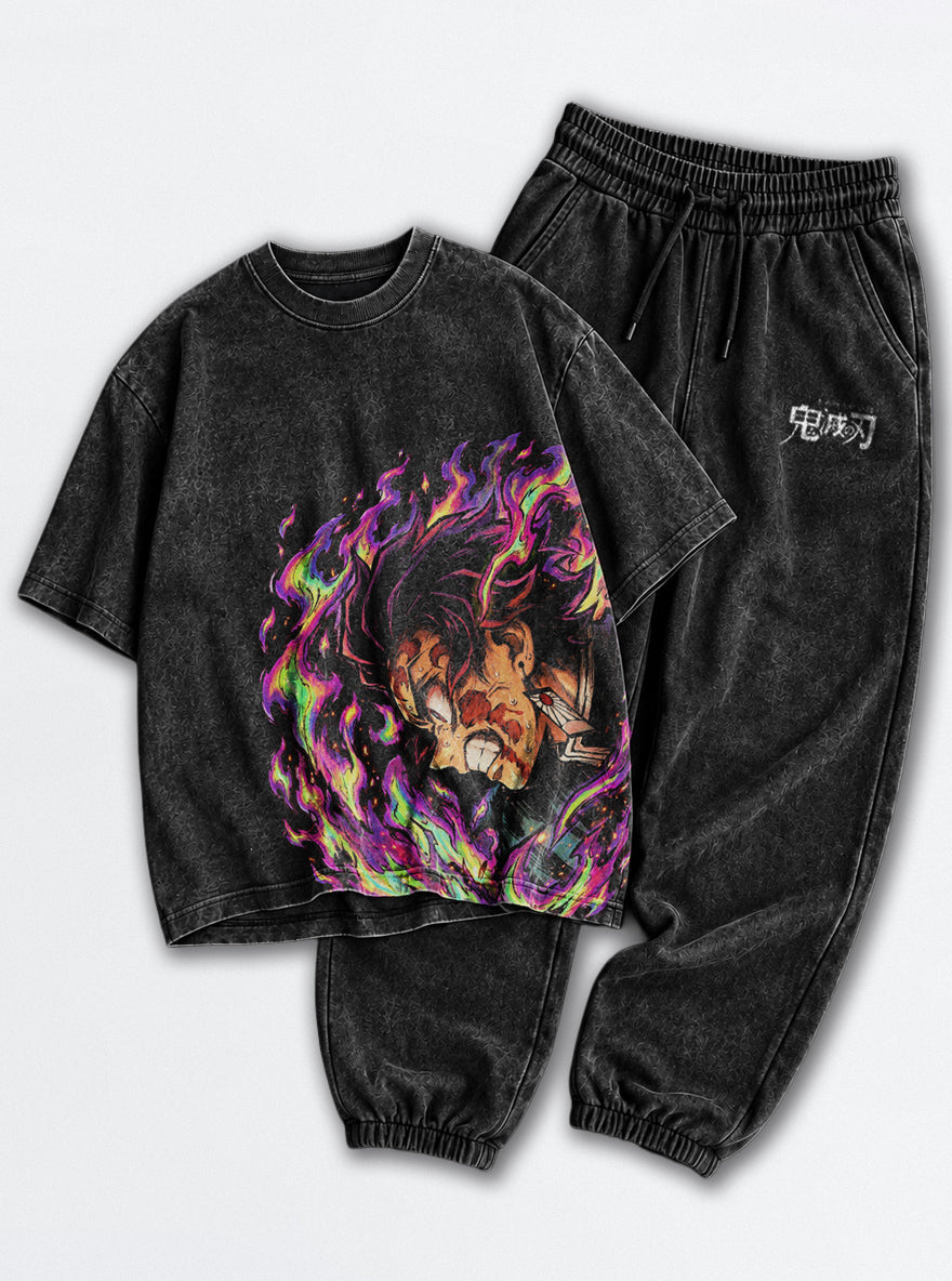 Slayers Tee & Joggers Combo – Purple Flame – mockup | Demon Slayer