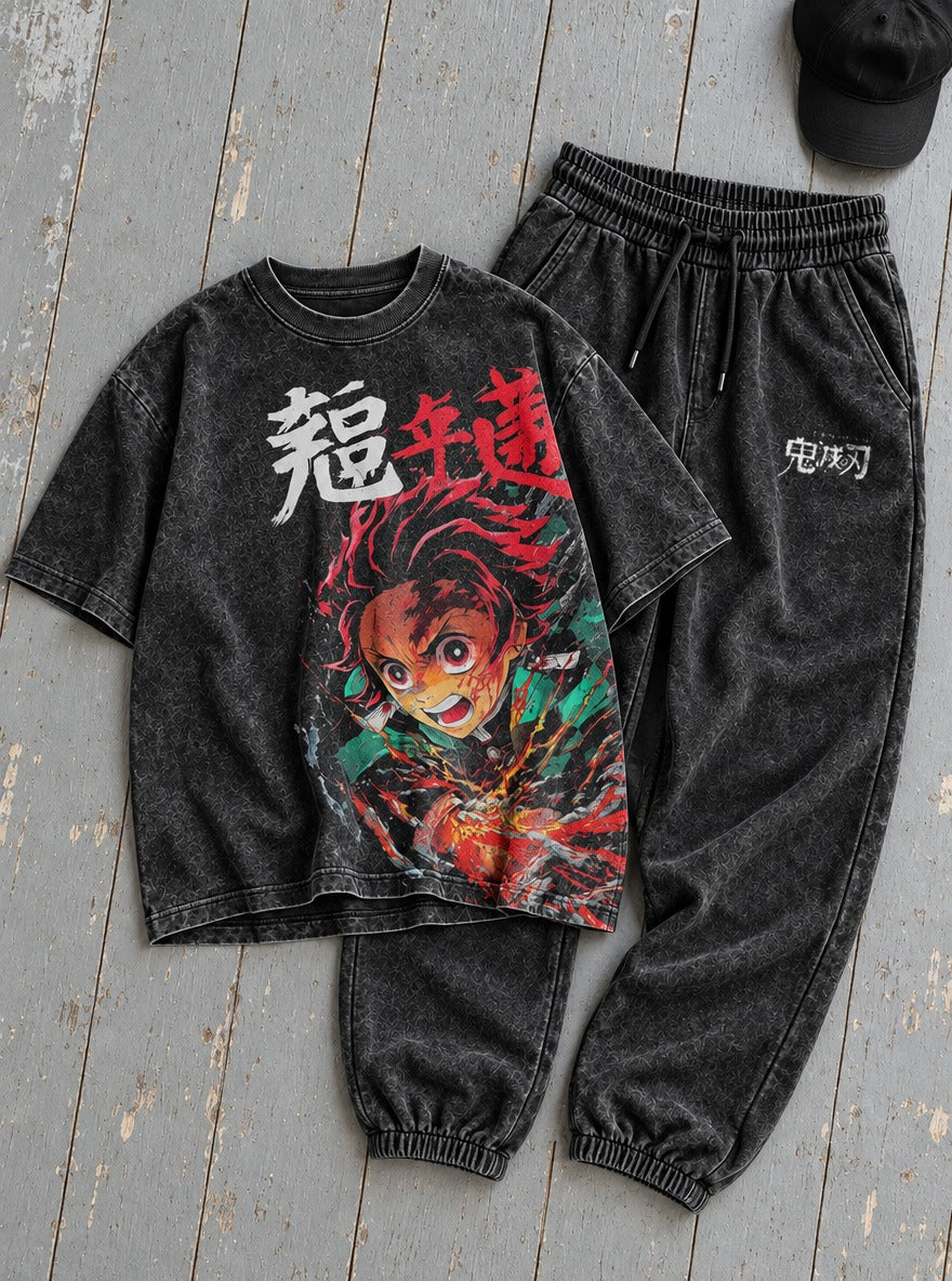 Slayers Tee & Joggers Combo – Tanjiro Blaze – flat-lay | Demon Slayer