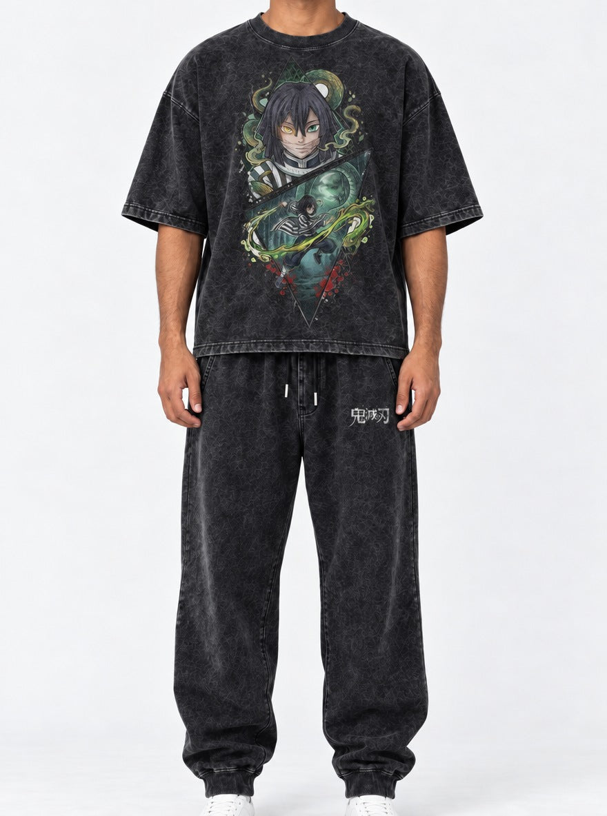 Upper Ranks Tee & Joggers Combo – Obanai Serpent – model shot | Demon Slayer