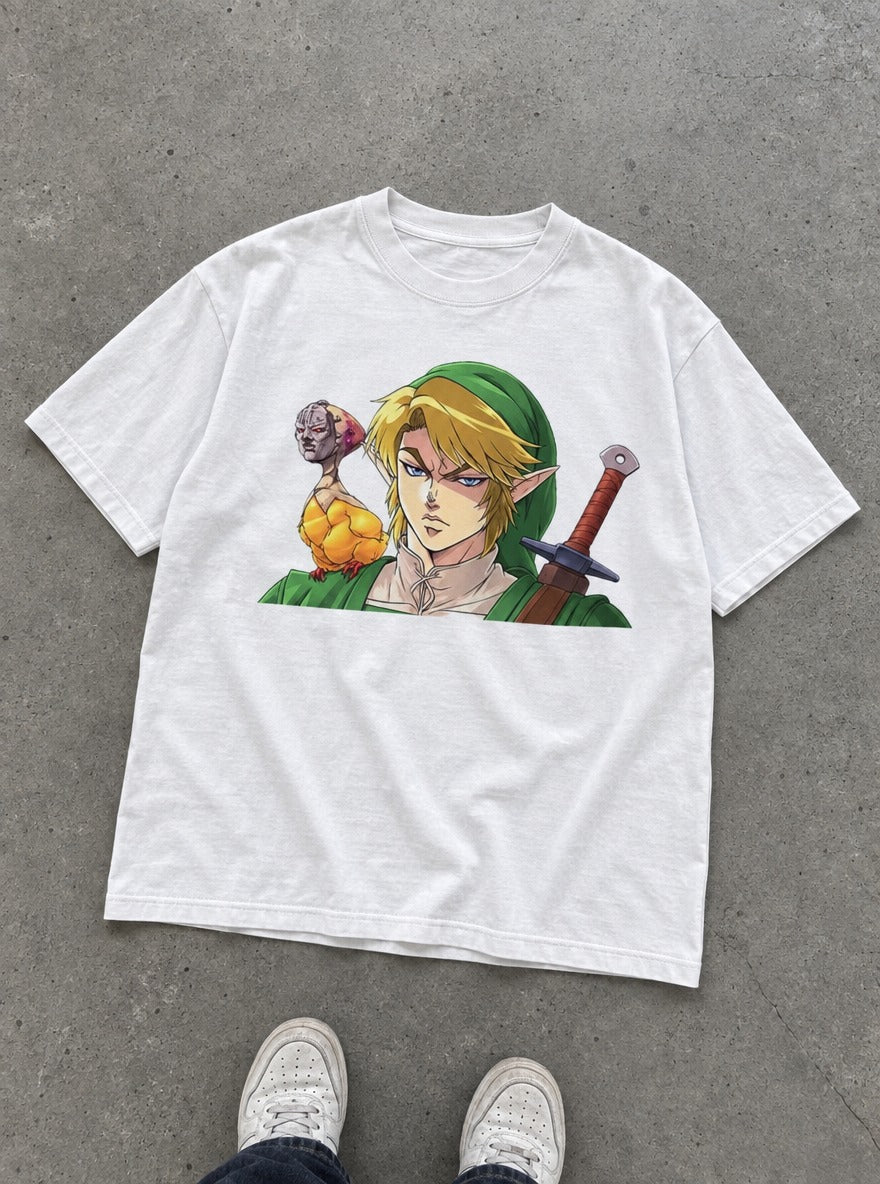Dio Link – White Tee – flat-lay | Meme Tees