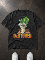 Dr. Stoned – Black Acid Wash Tee – flat-lay | Meme Tees