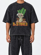 Dr. Stoned – Black Acid Wash Tee – model shot | Meme Tees
