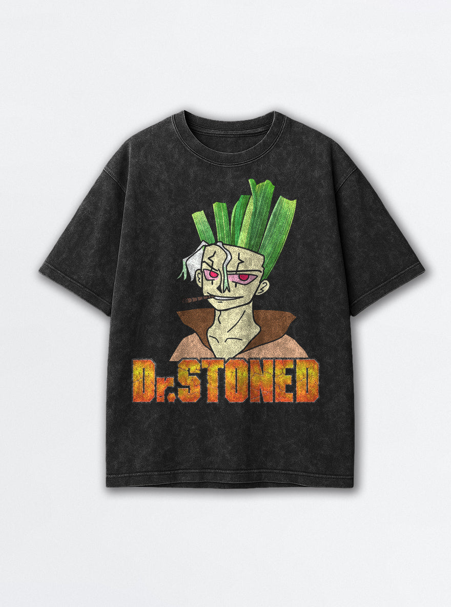 Dr. Stoned – Black Acid Wash Tee – mockup | Meme Tees