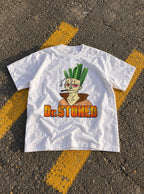 Dr. Stoned – White Tee – flat-lay | Meme Tees
