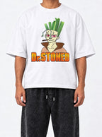 Dr. Stoned – White Tee – model shot | Meme Tees