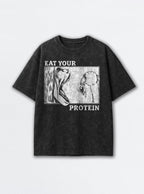 Eat Your Protein AOT – Black Acid Wash Tee – mockup | Meme Tees