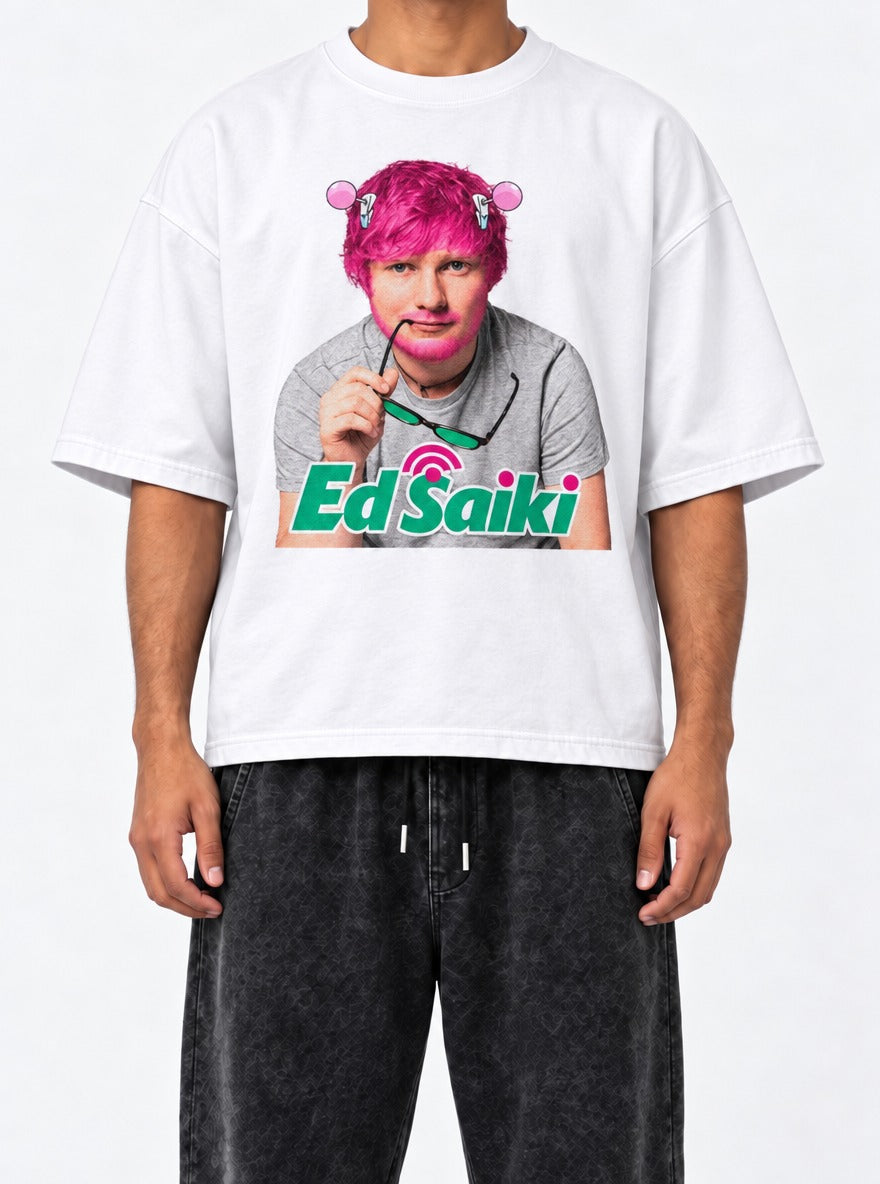Ed Saiki – White Tee – model shot | Meme Tees