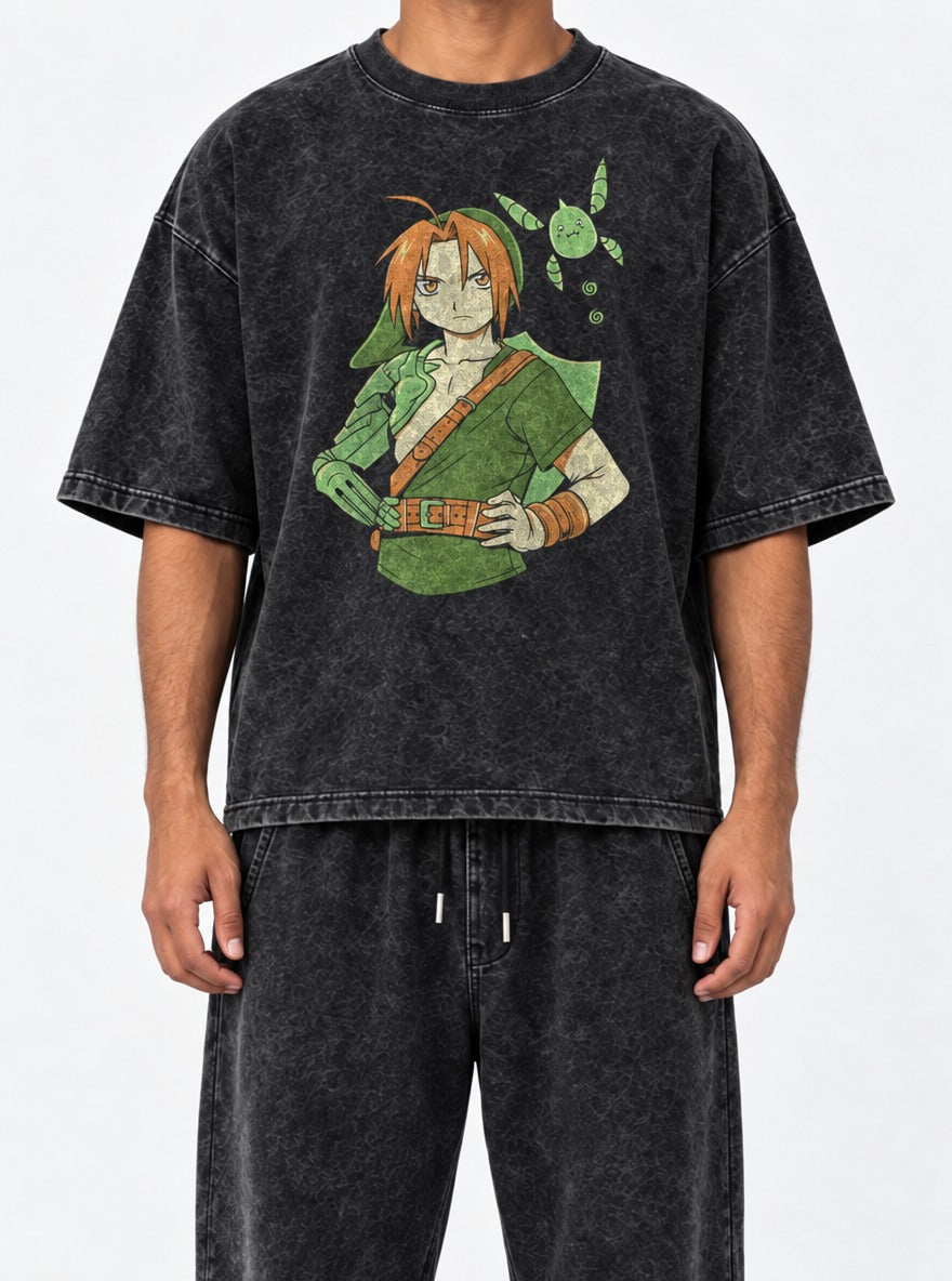 Edward Link – Black Acid Wash Tee – model shot | Meme Tees