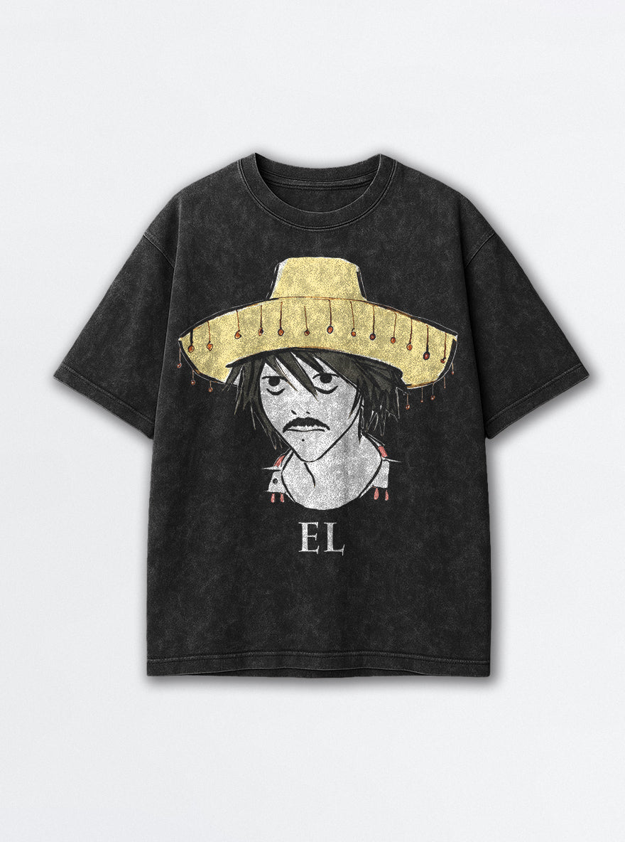El D Note – Black Acid Wash Tee – mockup | Meme Tees