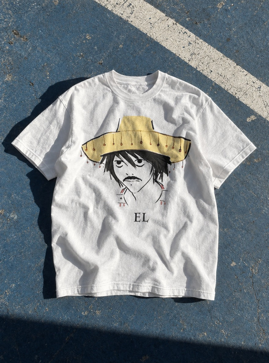 El D Note – White Tee – flat-lay | Meme Tees