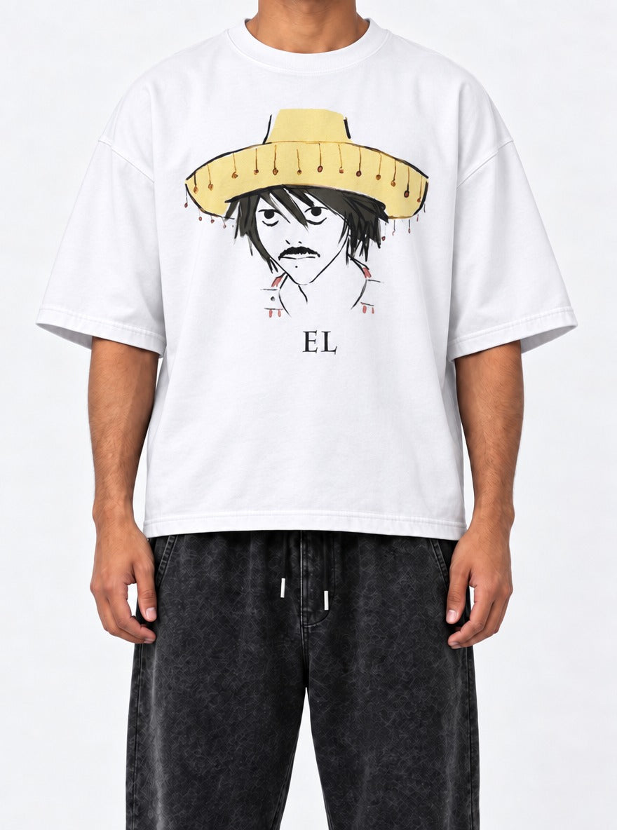 El D Note – White Tee – model shot | Meme Tees