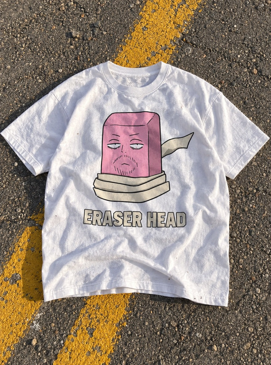 Eraser Head – White Tee – flat-lay | Meme Tees