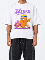 Finding Sasuke – White Tee – model shot | Meme Tees