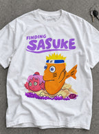 Finding Sasuke – White Tee – flat-lay | Meme Tees