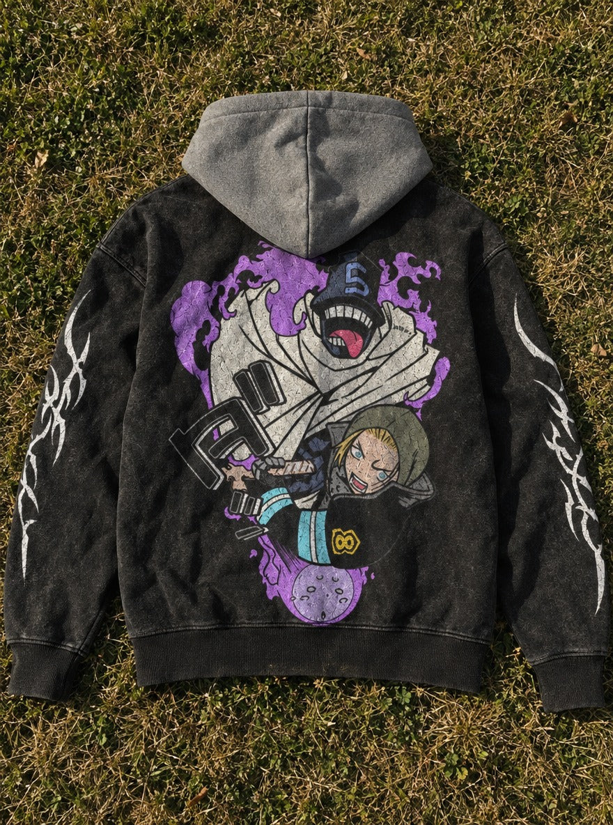 Cleaver Shade – Black & Grey Hoodie – flat-lay | Fire Force