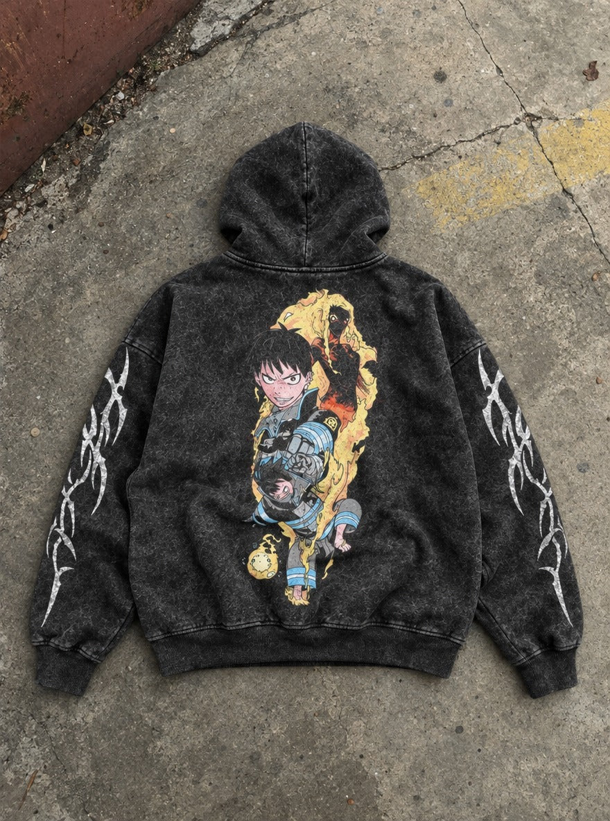 Grinning Flame – Hoodie – flat-lay | Fire Force