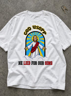 God Usopp – White Tee – flat-lay | Meme Tees