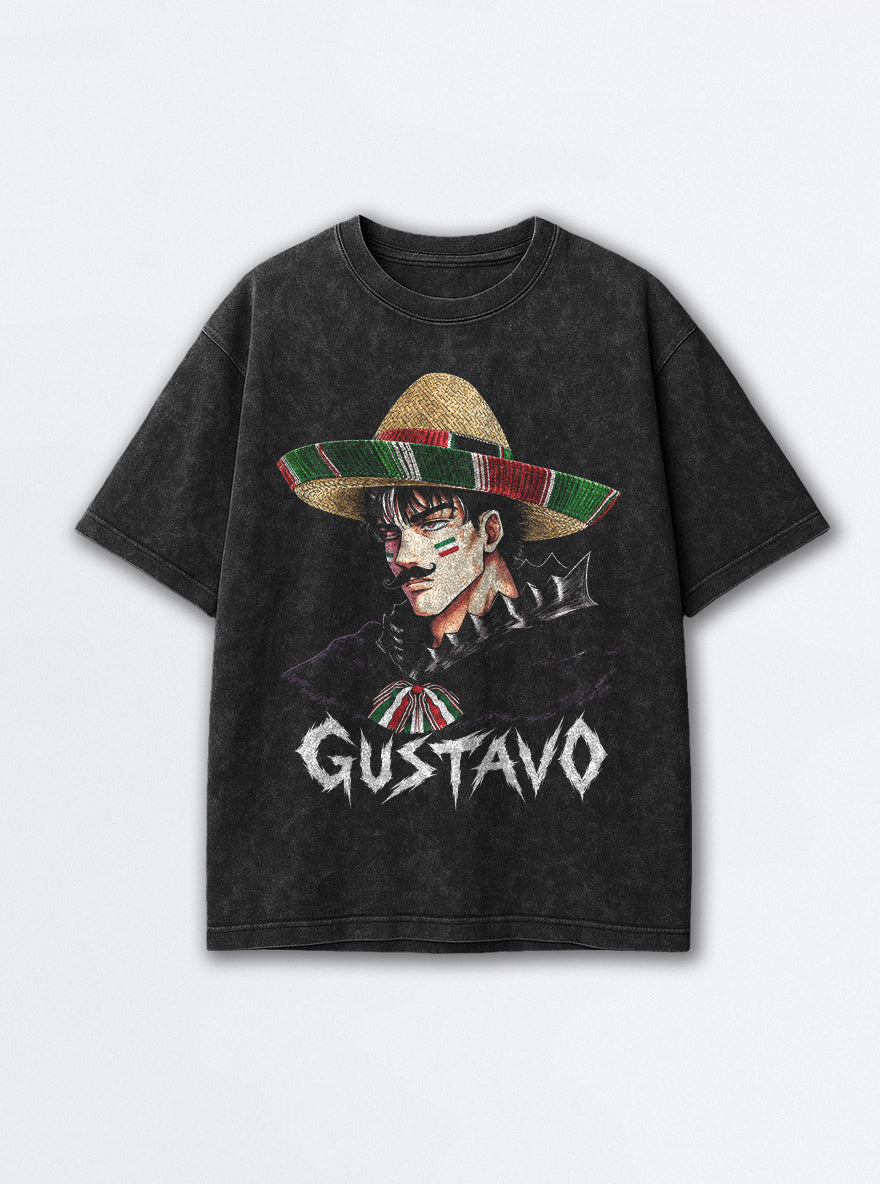 Gustavo – Black Acid Wash Tee – mockup | Meme Tees