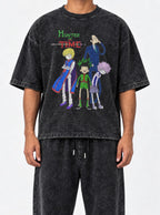 Hunter x Time – Black Acid Wash Tee – model shot | Meme Tees