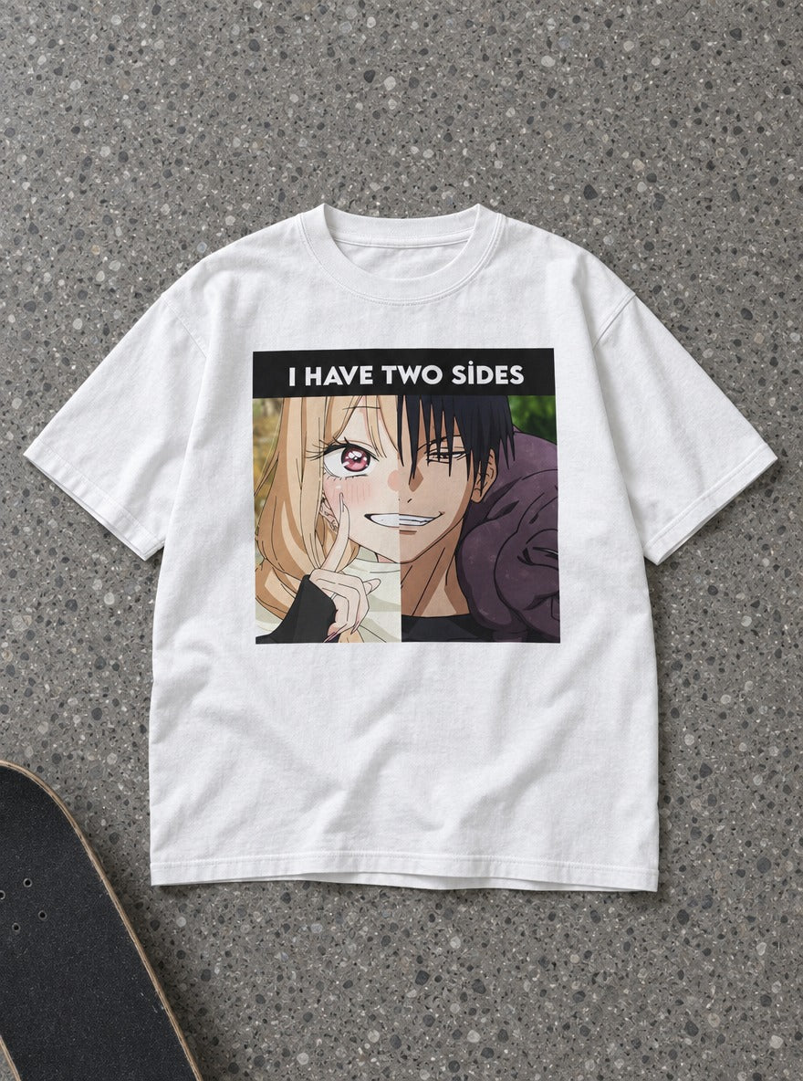 I Have 2 Sides – White Tee – flat-lay | Meme Tees