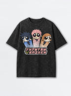 Jujutsu Kaisen Powerpuff – Black Acid Wash Tee – mockup | Meme Tees