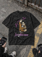 Levi Ackerman – Black Acid Wash Tee – flat-lay | Meme Tees