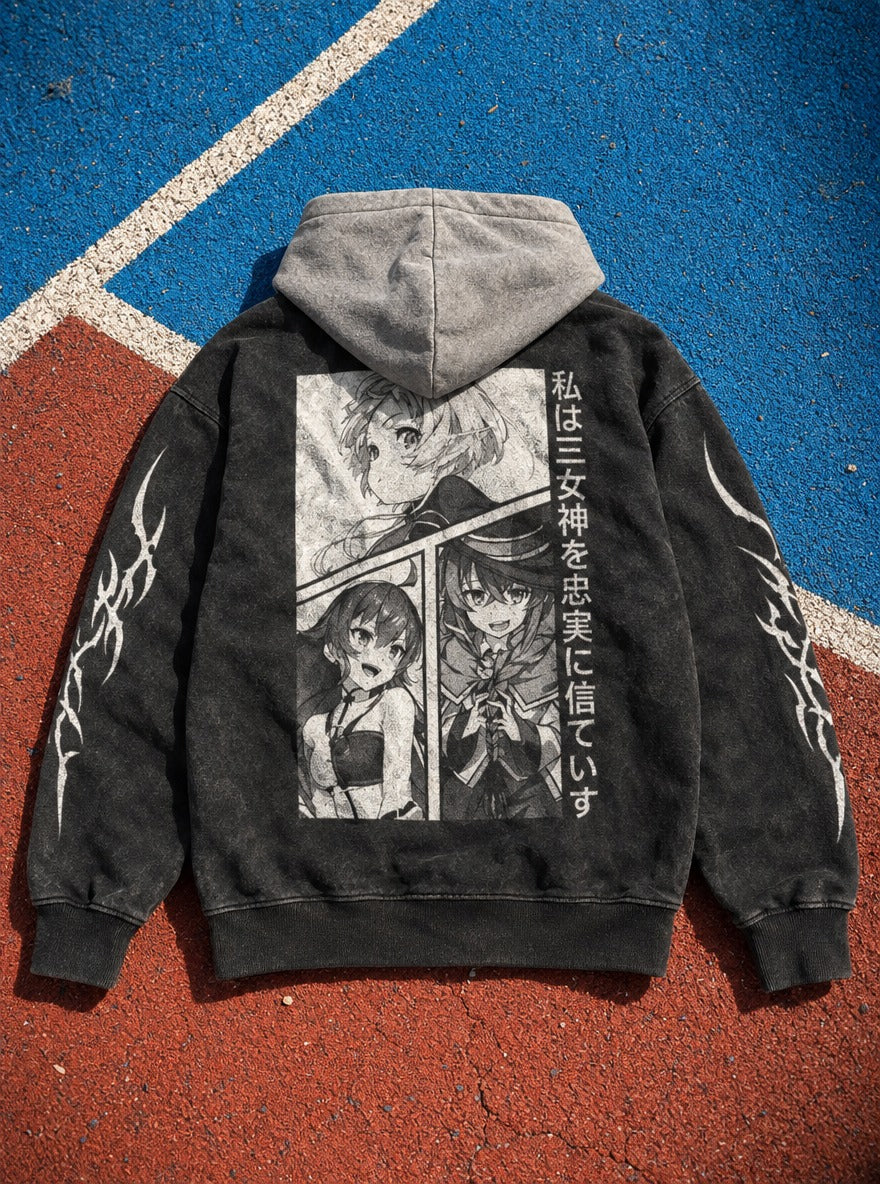Panel Harmony – Black & Grey Hoodie – flat-lay | Mushoku Tensei