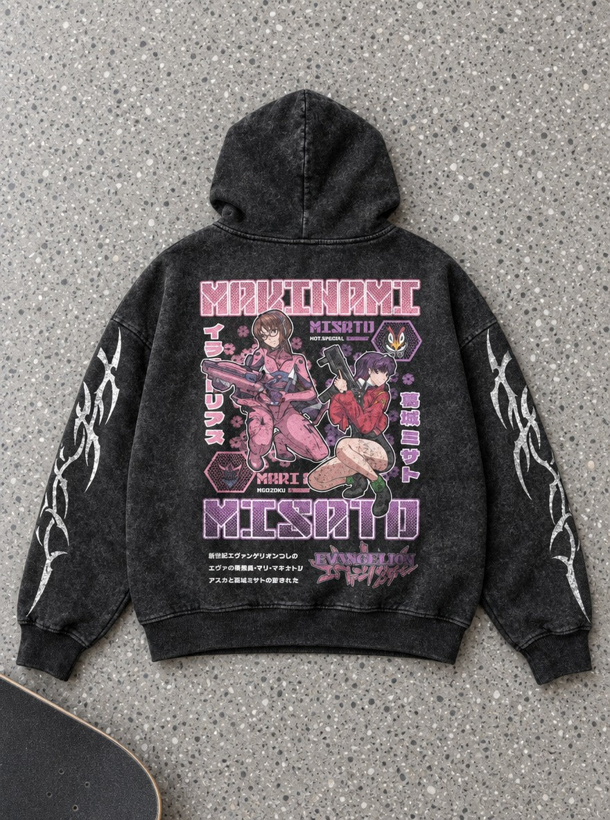 Mari & Misato – Hoodie – flat-lay | Neon Genesis Evangelion