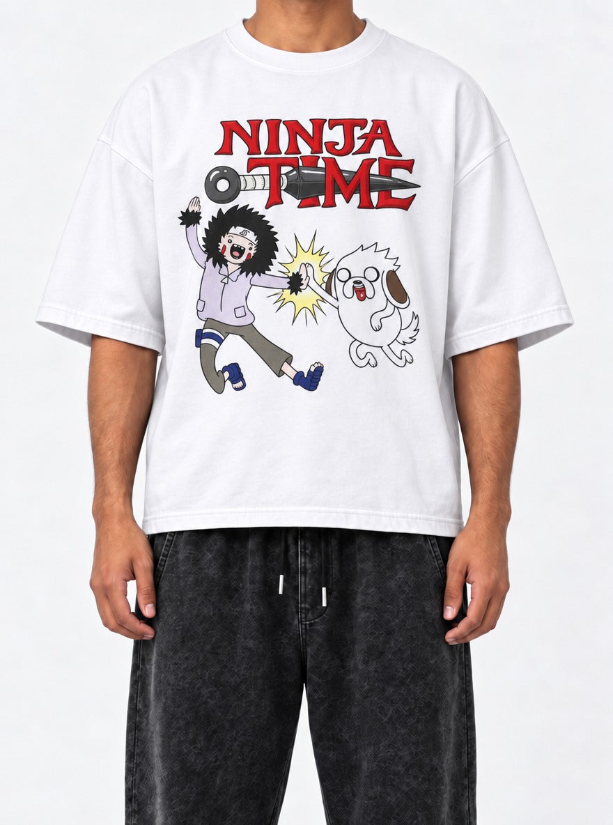 Ninja Time – White Tee – model shot | Meme Tees