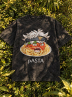 Pasta – Black Acid Wash Tee – flat-lay | Meme Tees