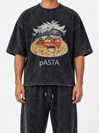 Pasta – Black Acid Wash Tee – model shot | Meme Tees