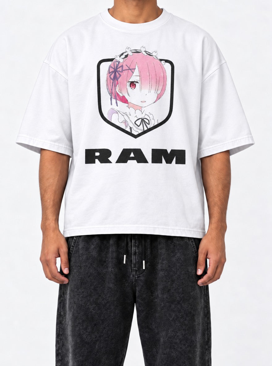 Ram – White Tee – model shot | Meme Tees