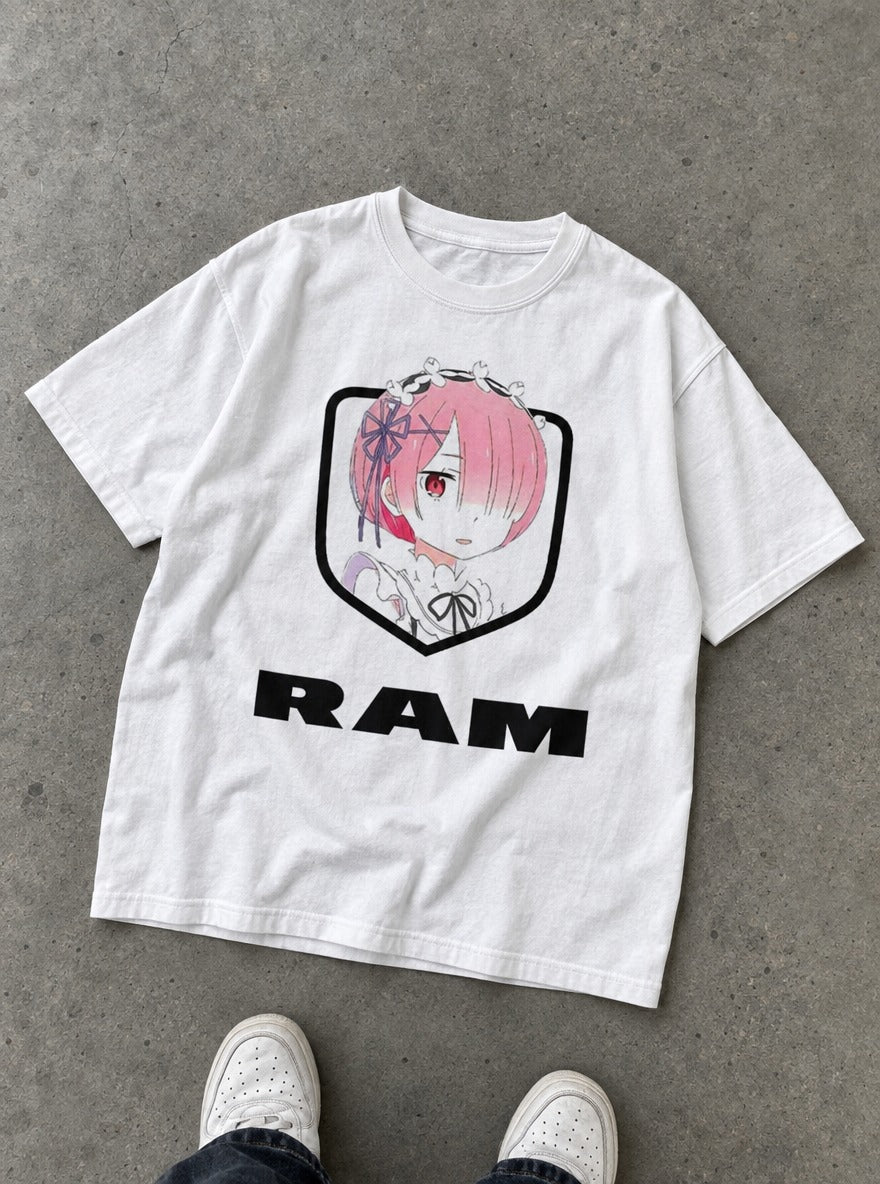 Ram – White Tee – flat-lay | Meme Tees